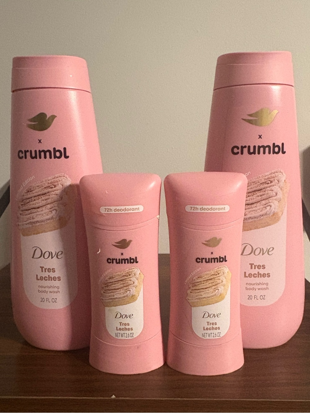 Dove x Crumbl Tres Leches 4pc Bundle Body Wash & Deodorant Limited Edition